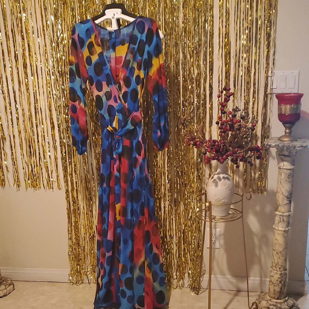🌈Vibrant Colorful Polka Dot Maxi Dress | XL | Flowy & Eye-Catching 🔥